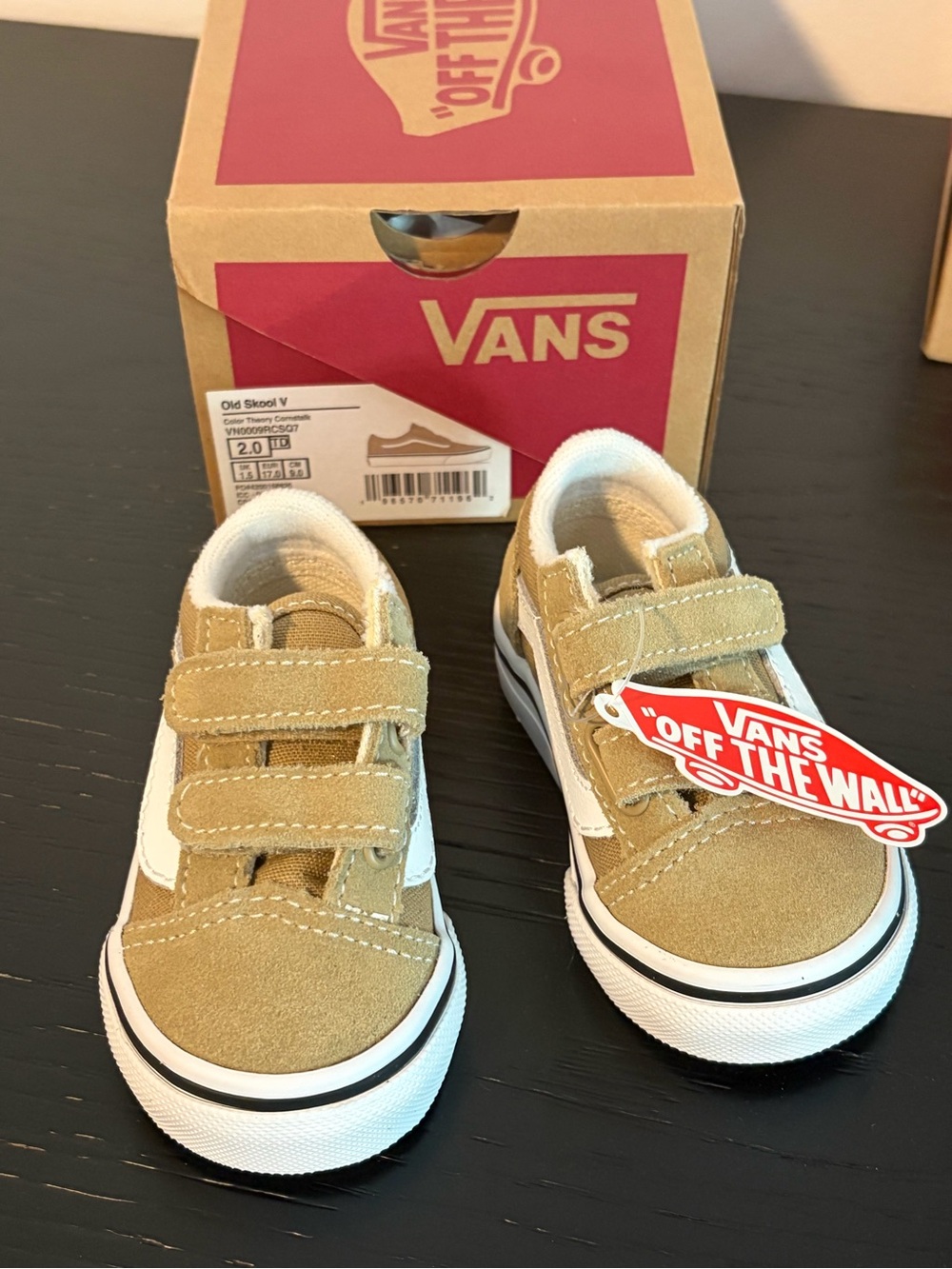 Vans Kids Old Skool V Tan Suede Velcro Sneakers